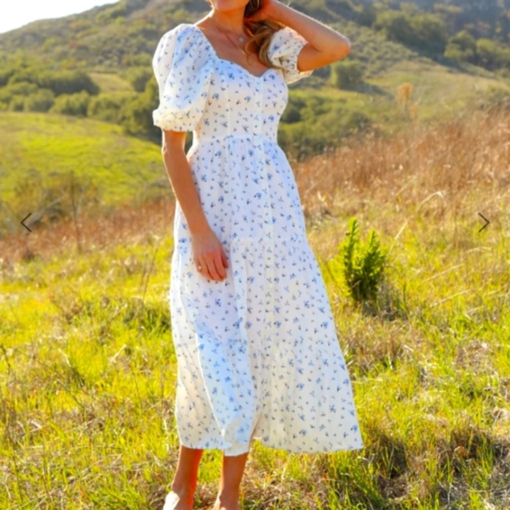 Anthropology Rahi Nicola Puff Sleeve Floral Midi Dress